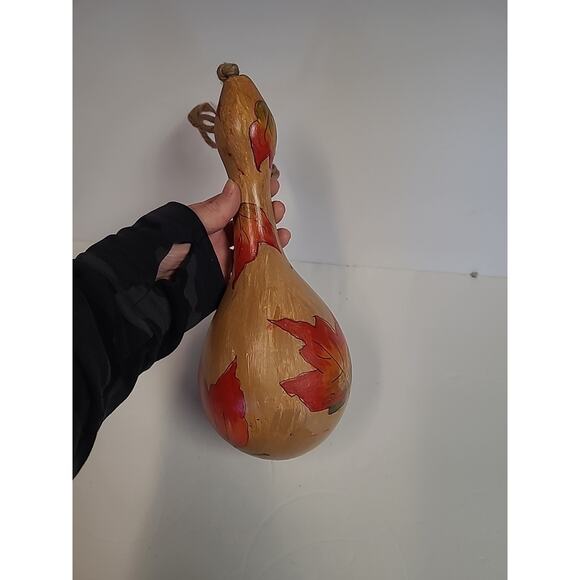 Fall Hand Painted Gourd Hanging Decorative Bird House Leaves 12" Orange / Brown - Picture 3 of 6